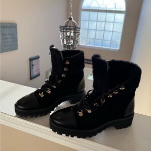 Stuart Weitzman Black Combat Boots with Textured Finish